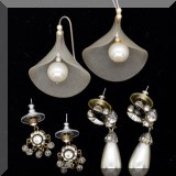 J139. Set of three faux pearl and rhinestone drop earrings. - $30 